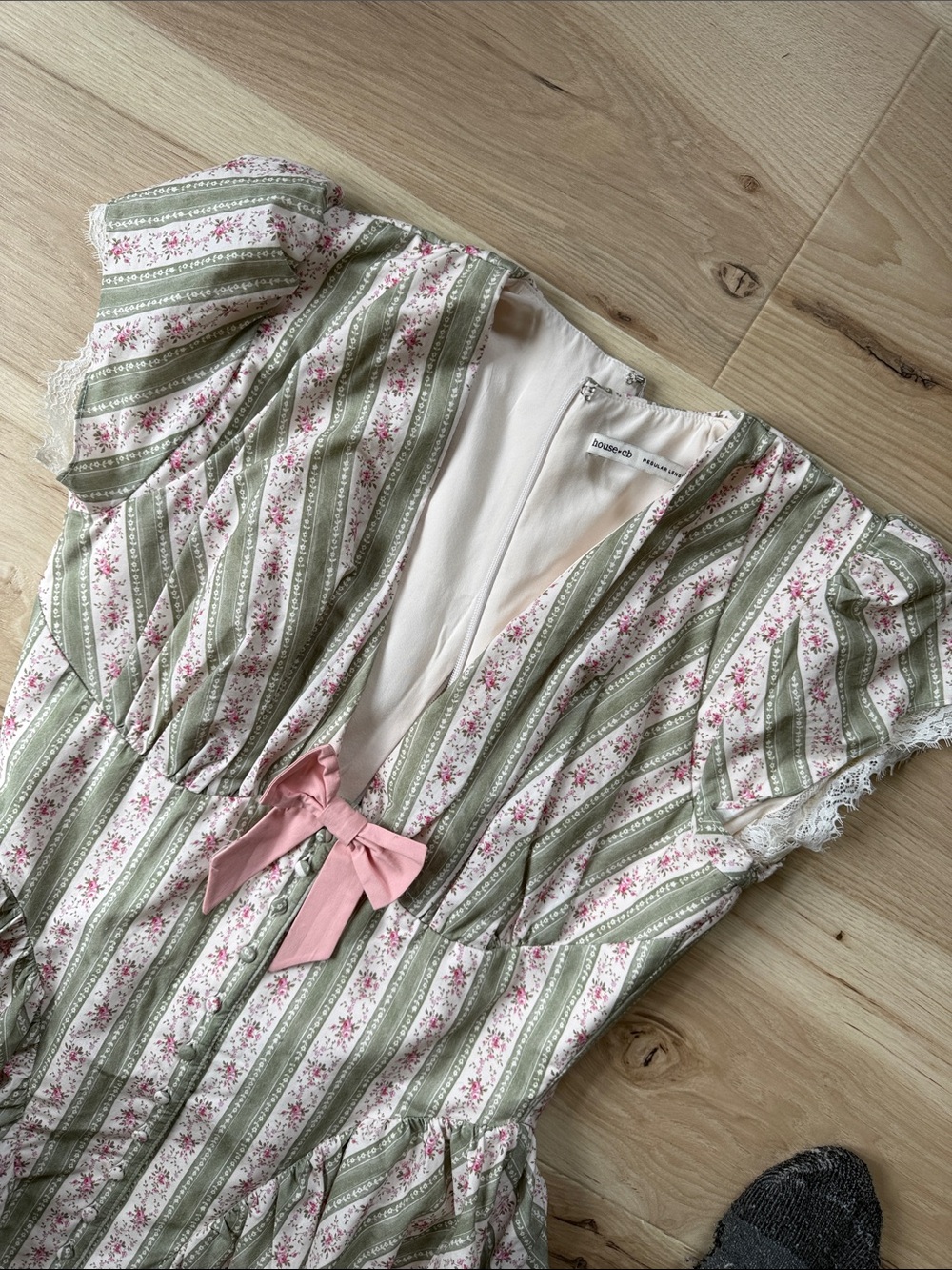 House of CB Green and Pink Striped Floral Mini Dress - Picture 2 of 3